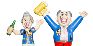Opblaasfiguren voor diverse gelegenheden: Abraham, Sarah en overige feestelijkheden.